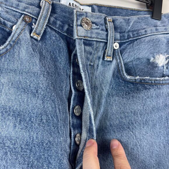 Agolde Jeans Women 25 Blue Denim Medium Wash Straight Leg 90s Distressed Raw Hem - Picture 8 of 11